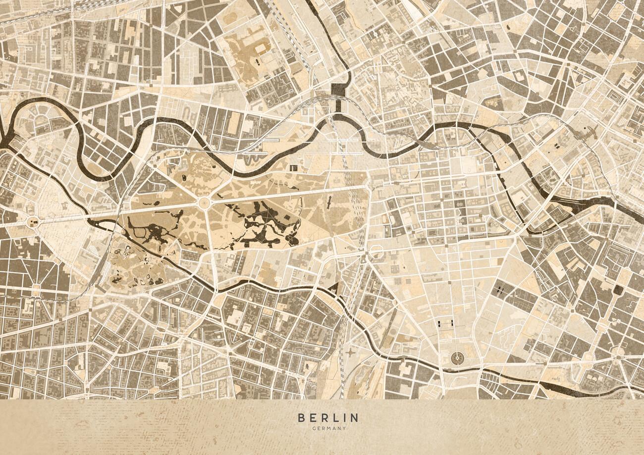 1300x919 Sepia vintage map of Berlin Wall Mural