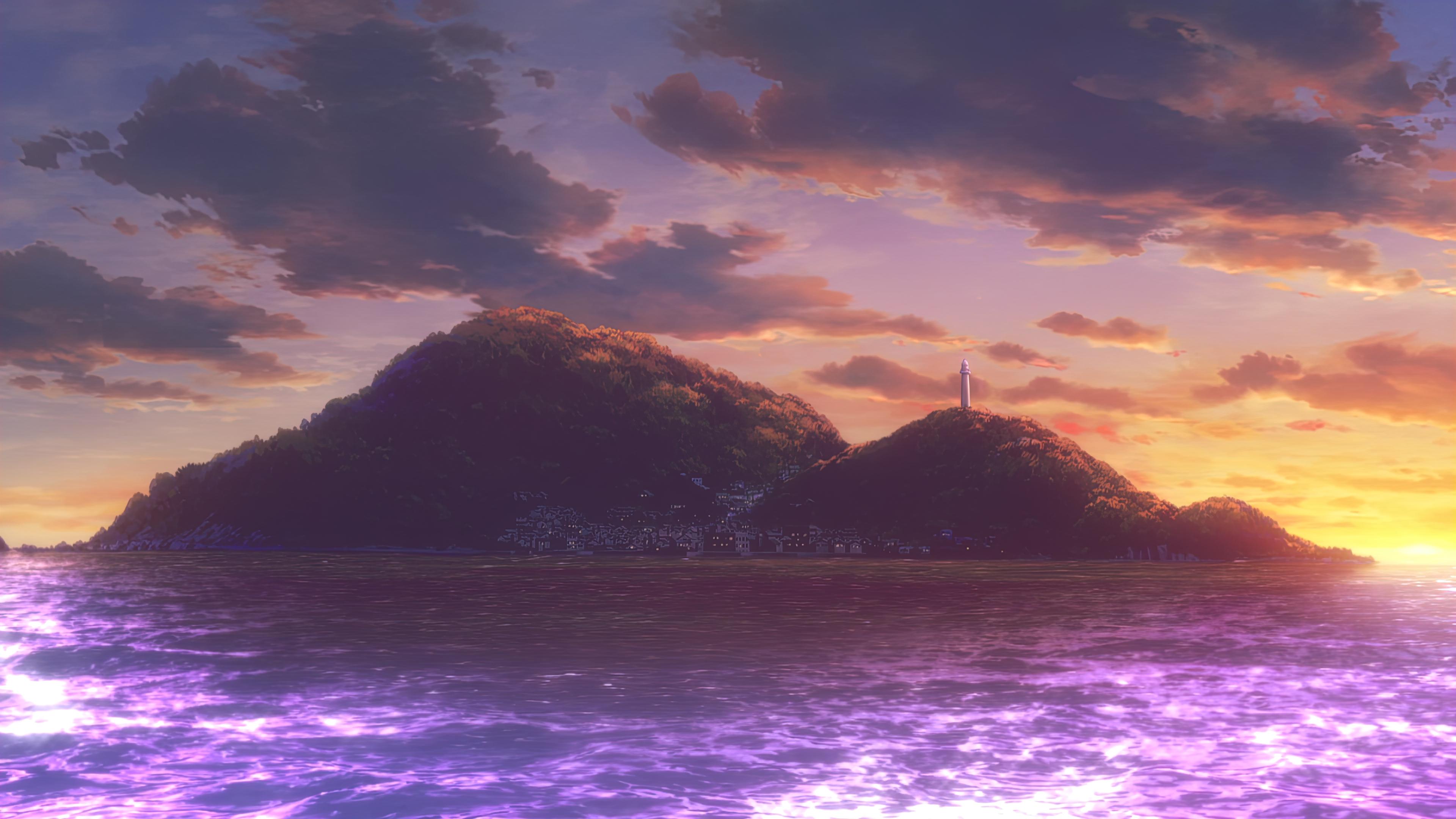 3840x2160 Summer Time Rendering 4K Anime Anime Screenshot Water Sunset Glow Clouds Wallpaper:3840x2160
