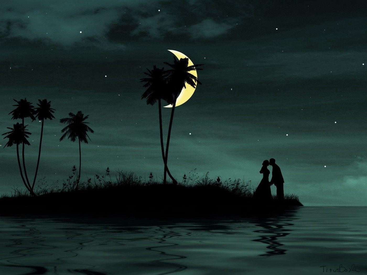 1400x1050 Download wallpaper 1400x1050 couple, love, kiss, island, dark, vector standard 4:3 HD background