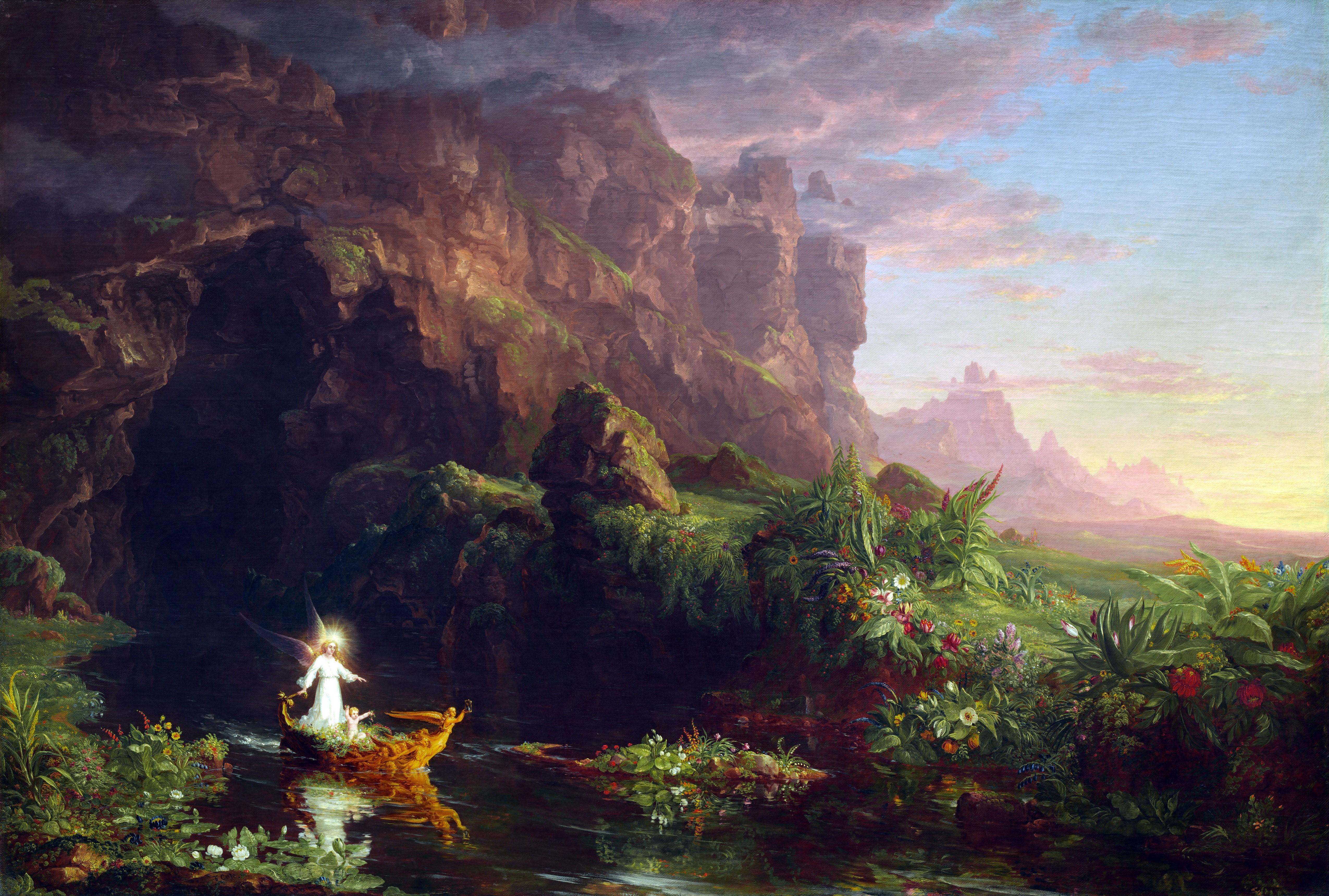 5100x3440 Wallpaper / Thomas Cole, The Voyage of Life, painting, classic art, The Voyage of Life: Childhood free download
