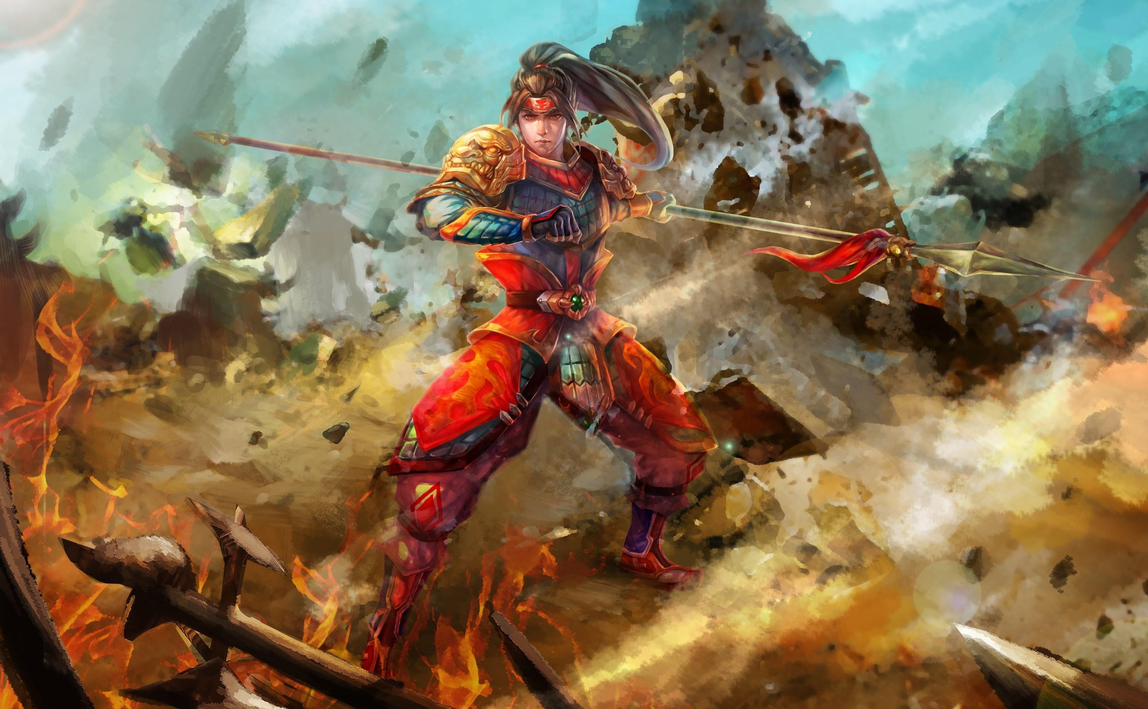 3840x2373 Wallpaper / spear, 4K, people, women, Other Games, traditional festival, conceptart, Zhao Yun, day, Fantasy, Arcade, motion, multi colored, front view, outdoors, Knights of Valour free download