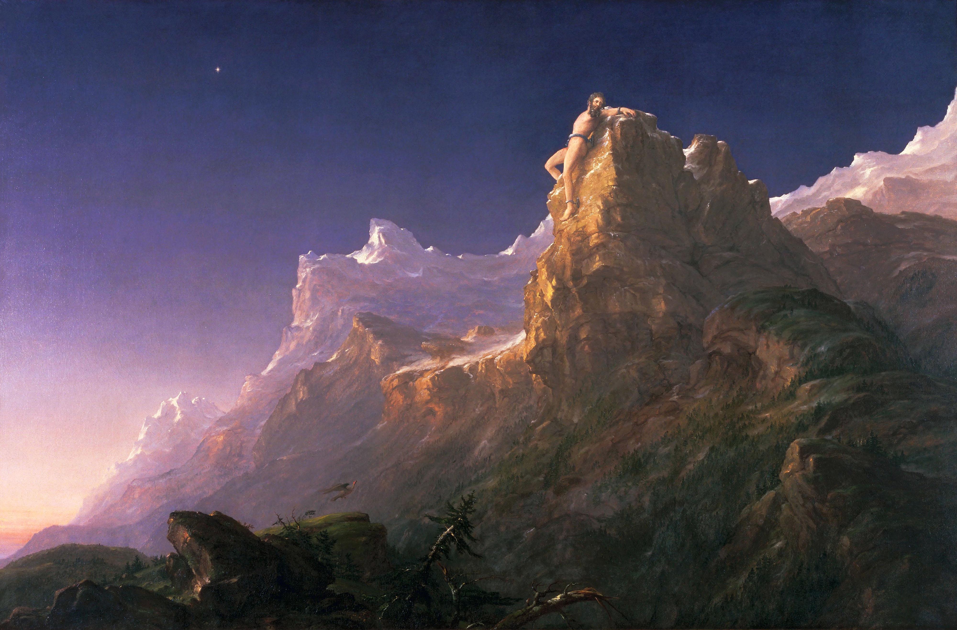 4000x2633 Prometheus Bound Thomas Cole Greek Mythology Greek Prometheus Mythology Classic Art Painting Wallpaper:4000x2633