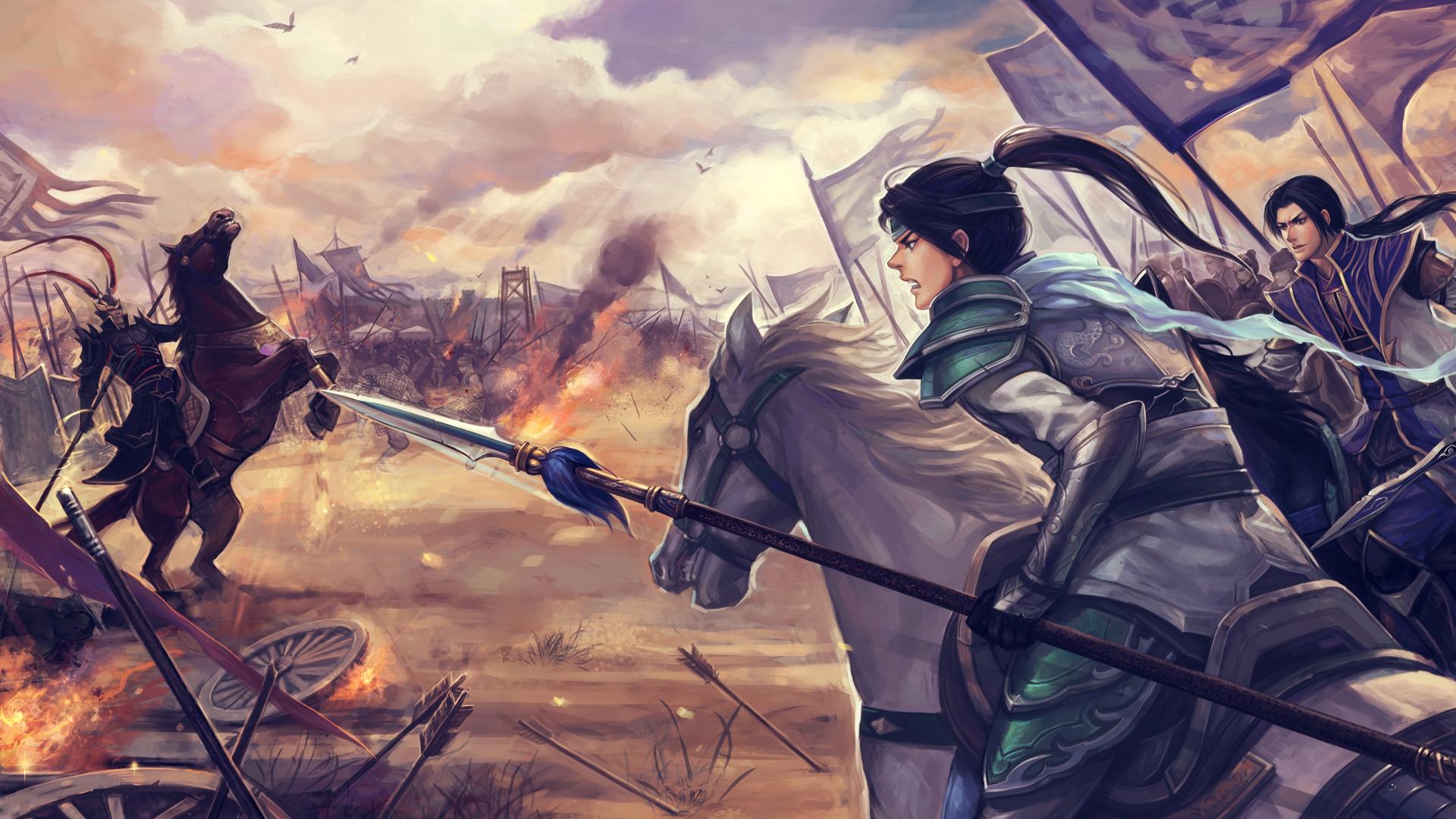 1920x1080 lu bu, zhao yun, cao pi, and red hare (shin sangoku musou) drawn