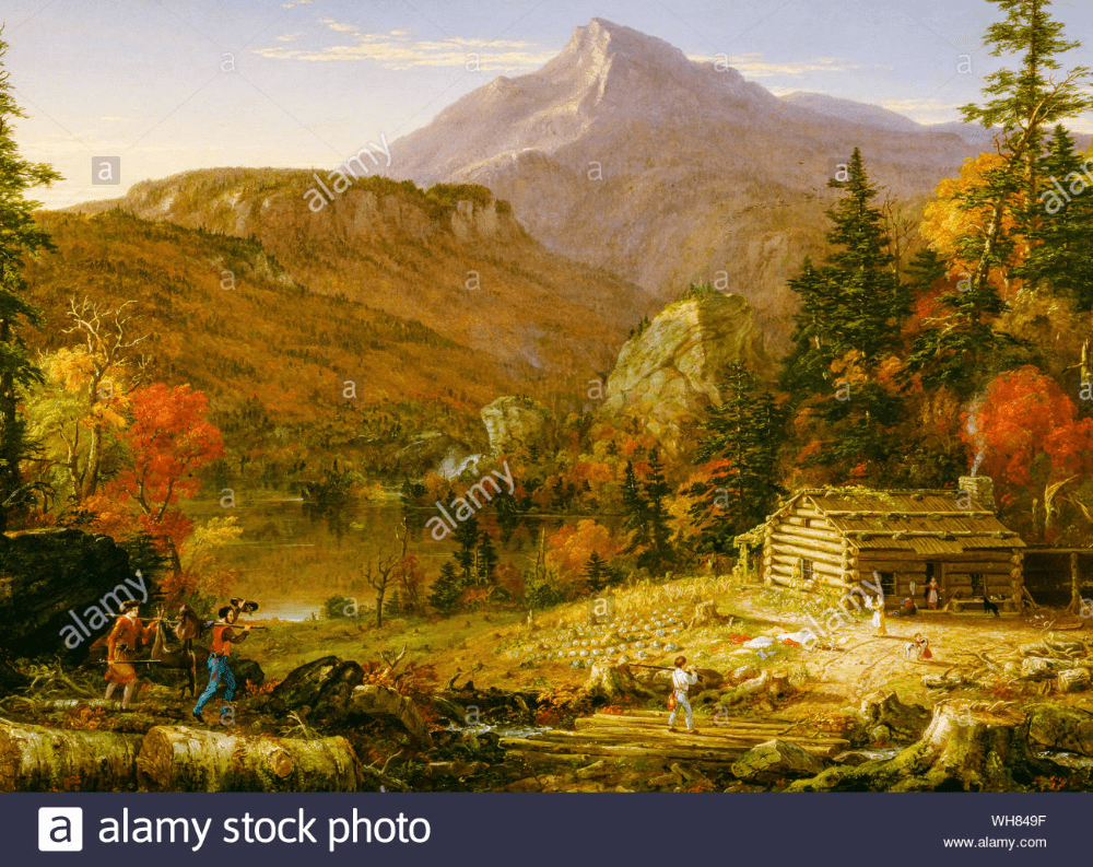 1000x793 Thomas Cole, The Hunter's Return, detail, landscape painting, 1869. Landscape paintings, Landscape, Painting