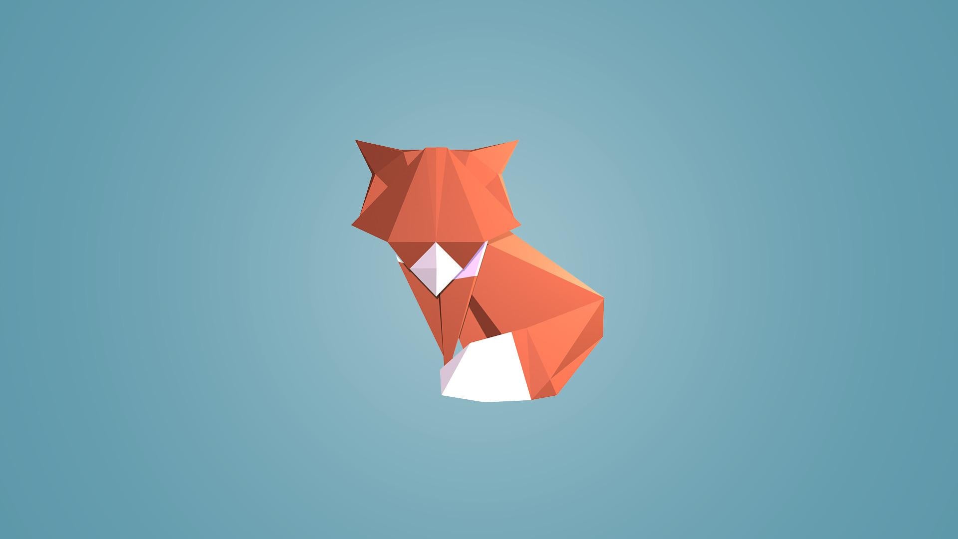 1920x1080 digital art low poly animals fox blue background simple background geometry triangle
