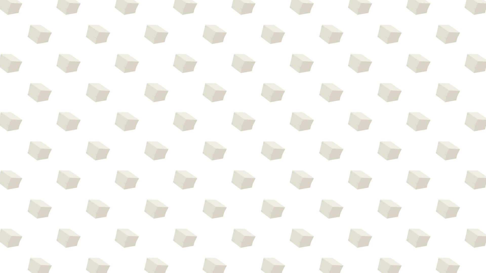 1920x1080 Tofu pattern wallpaper. White Tofu cartoon style isolated on white background. Vegetarian nutrition, healthy food