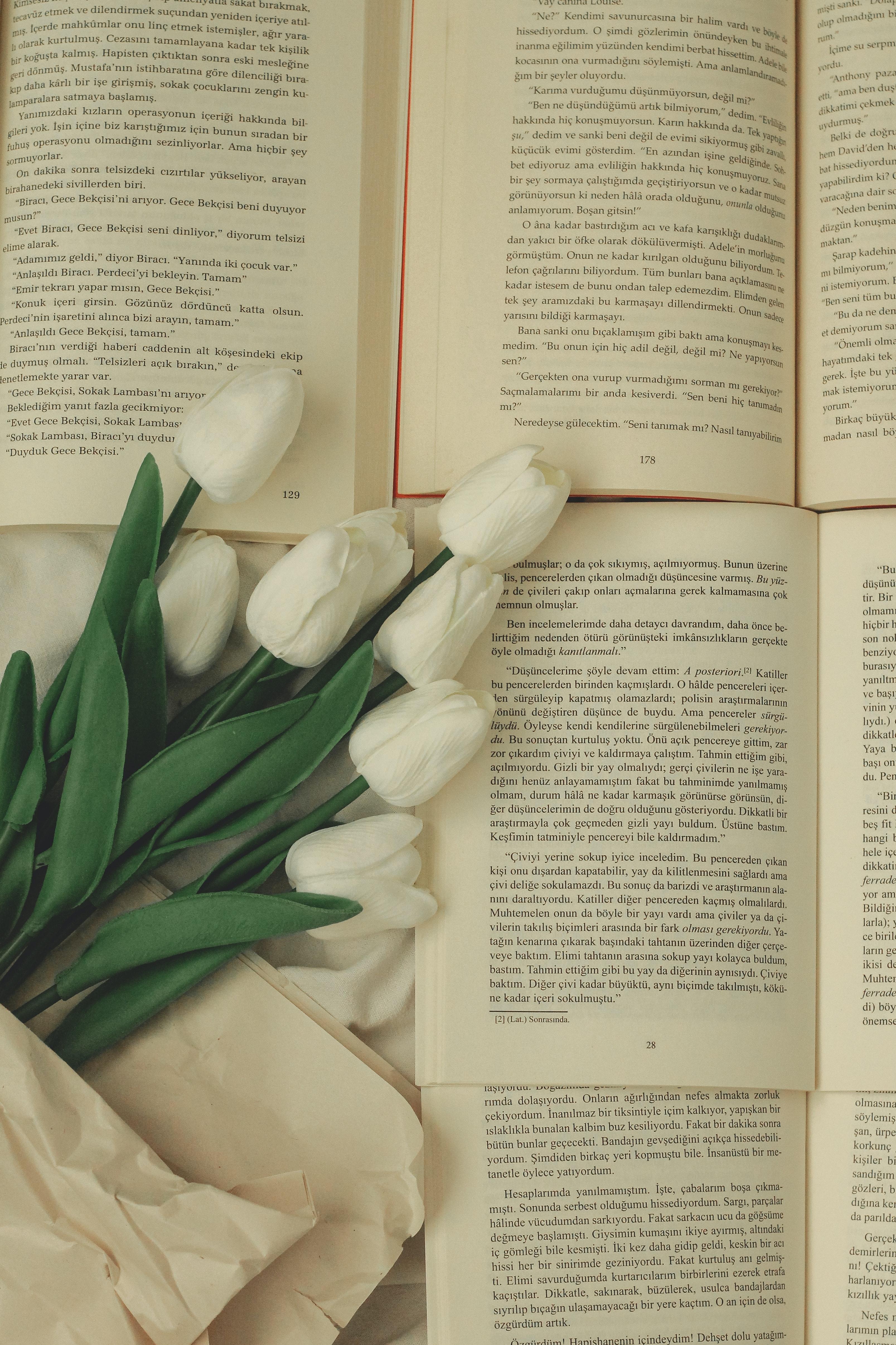 3214x4821 White Tulips on White Book Page · Free
