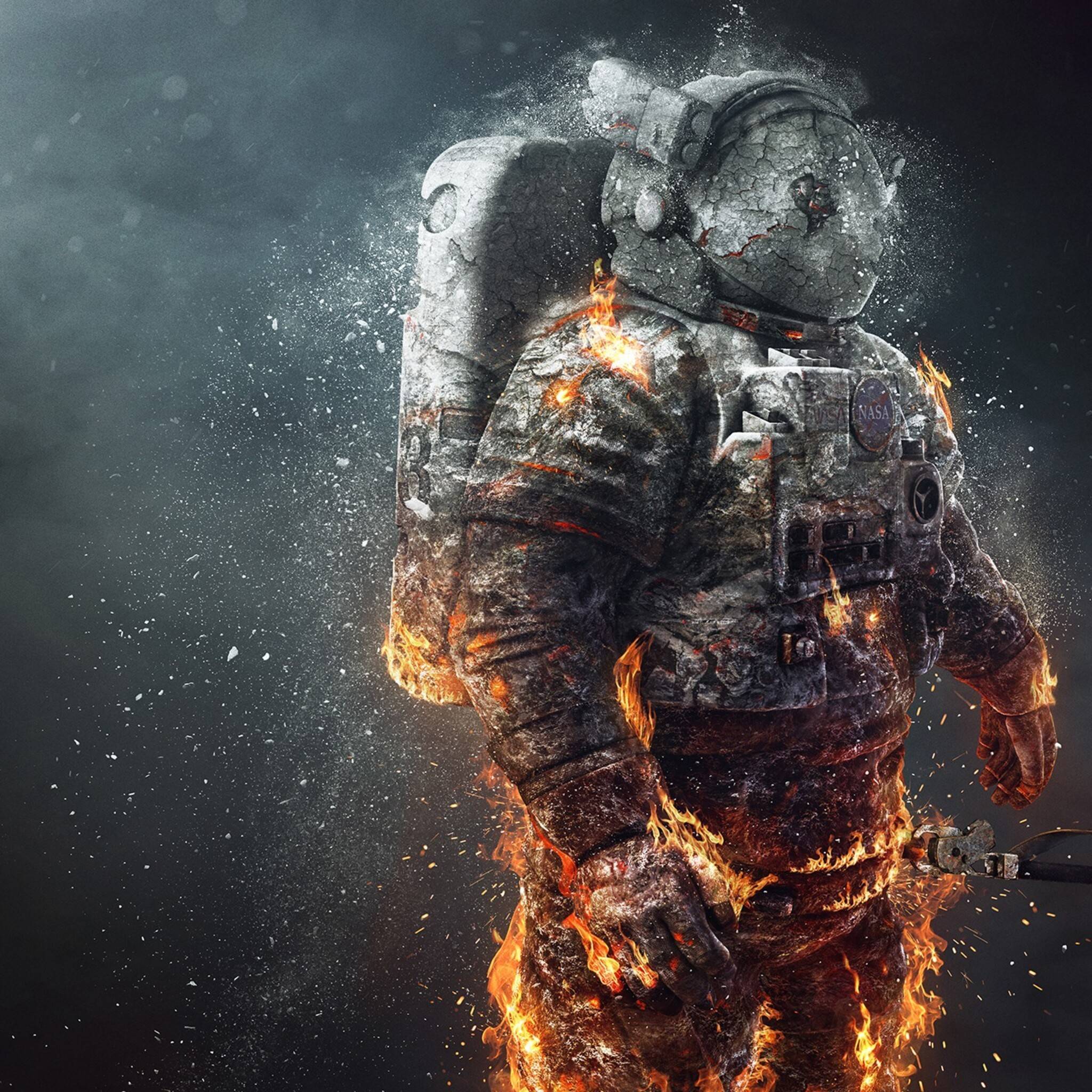 2048x2048 Astronaut Fire Scifi iPad Air HD 4k Wallpaper, Image, Background, Photo and Picture