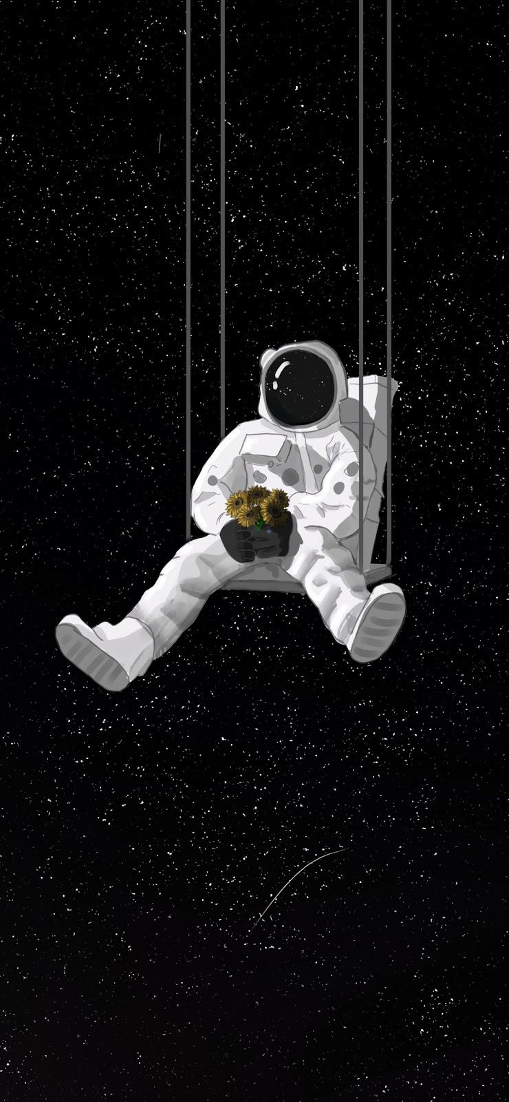 740x1600 Astronaut space mobile wallpaper, dark amloed Mobile Walls
