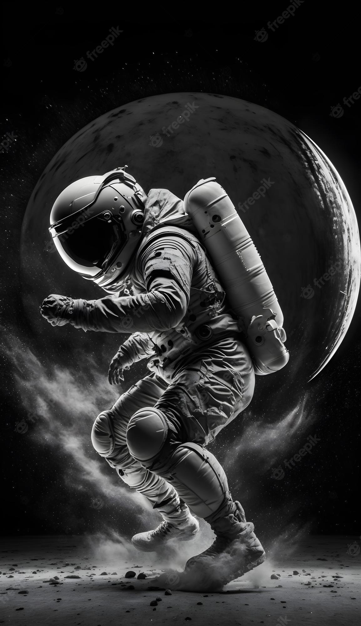 1154x2000 Premium Photo. Astronaut in space black and white