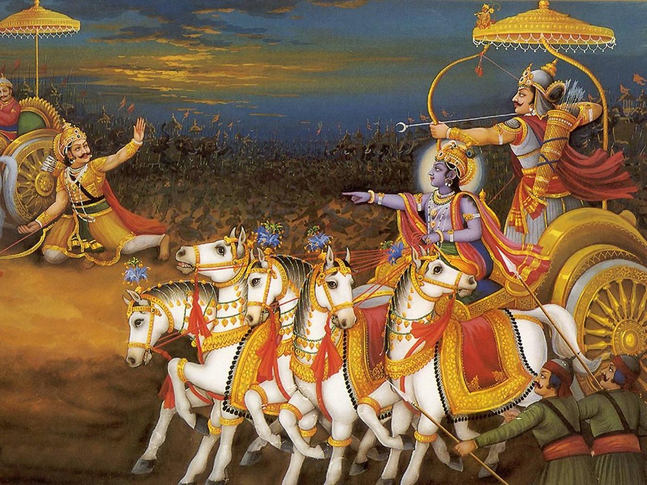 1333x1000 Download Krishna Arjun The Epic Kurukshetra War Wallpaper