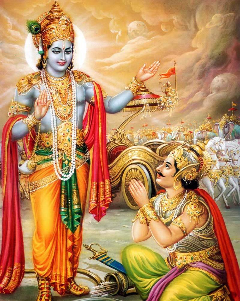 800x1000 Download Bhagavad Gita Arjuna And Krishna In Kurukshetra War Wallpaper