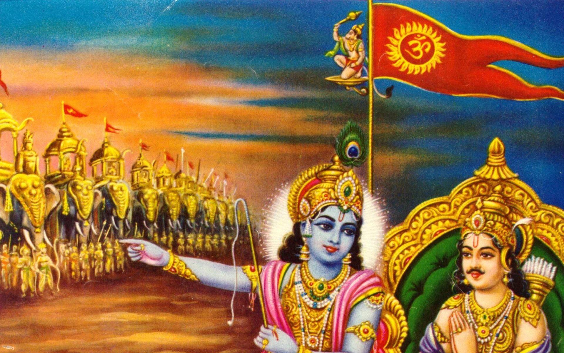 1920x1200 Download Krishna Arjun Kurukshetra War Flag Wallpaper