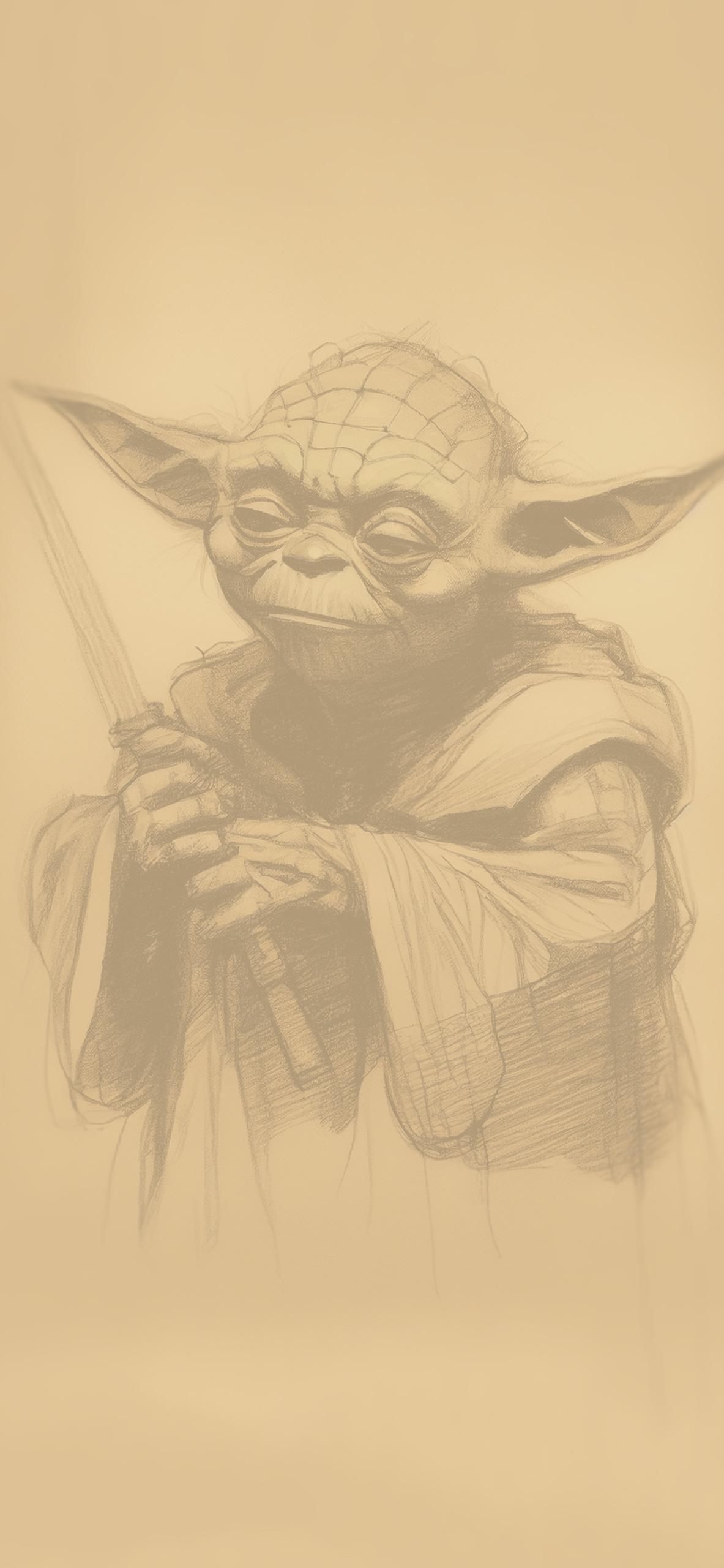 1183x2560 Star Wars Yoda Sketch Wallpaper Wars Aesthetic Wallpaper