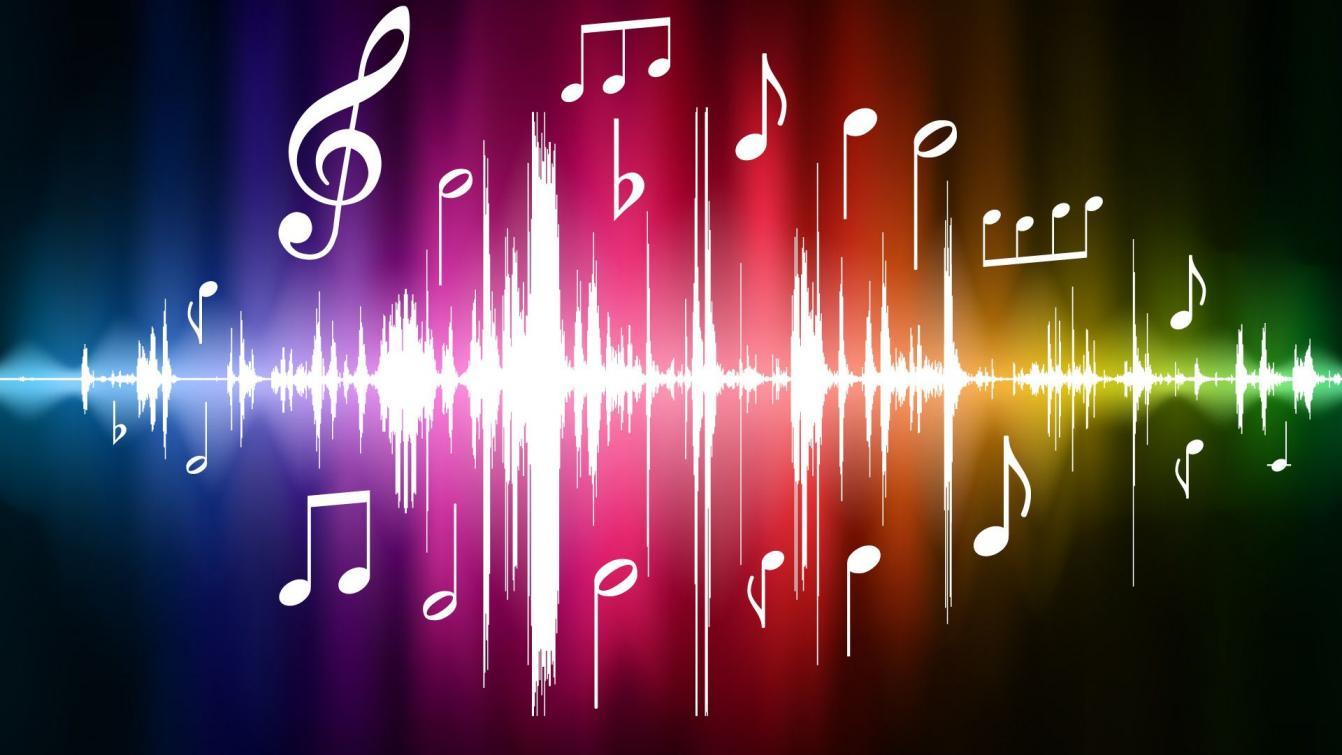 1342x755 Neon Music Notes Wallpaper