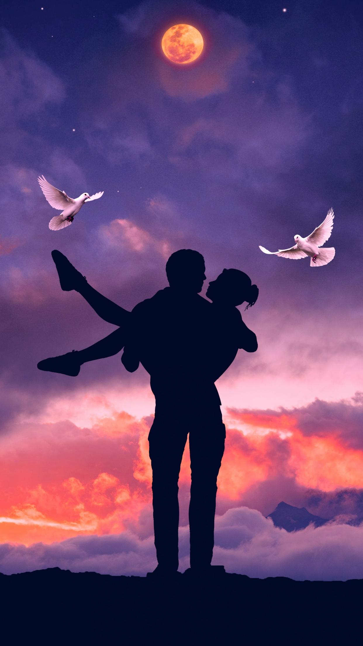 1242x2208 Lovers Wallpaper 4K, Couple, Silhouette, Love