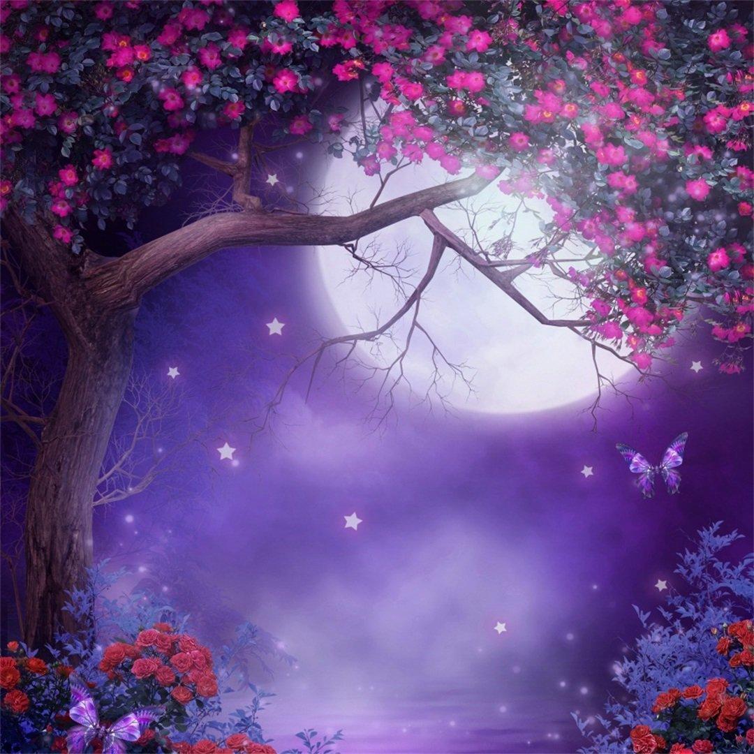 1080x1080 Amazon.com : AOFOTO 7x7ft Beautiful Moon Night Garden Photography Backdrop Dreamy Starry Romantic Flower Tree Background Fairy Tale Star Kid Girl Princess Artistic Portrait Photo Shoot Studio Props Vinyl Wallpaper