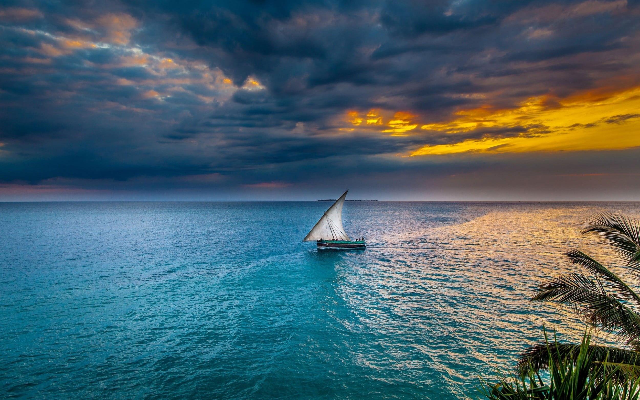 2500x1563 Sailboat On Body Of Water Wallpaper, Sunset, Sea, Sky, Sailing Ship, Nature