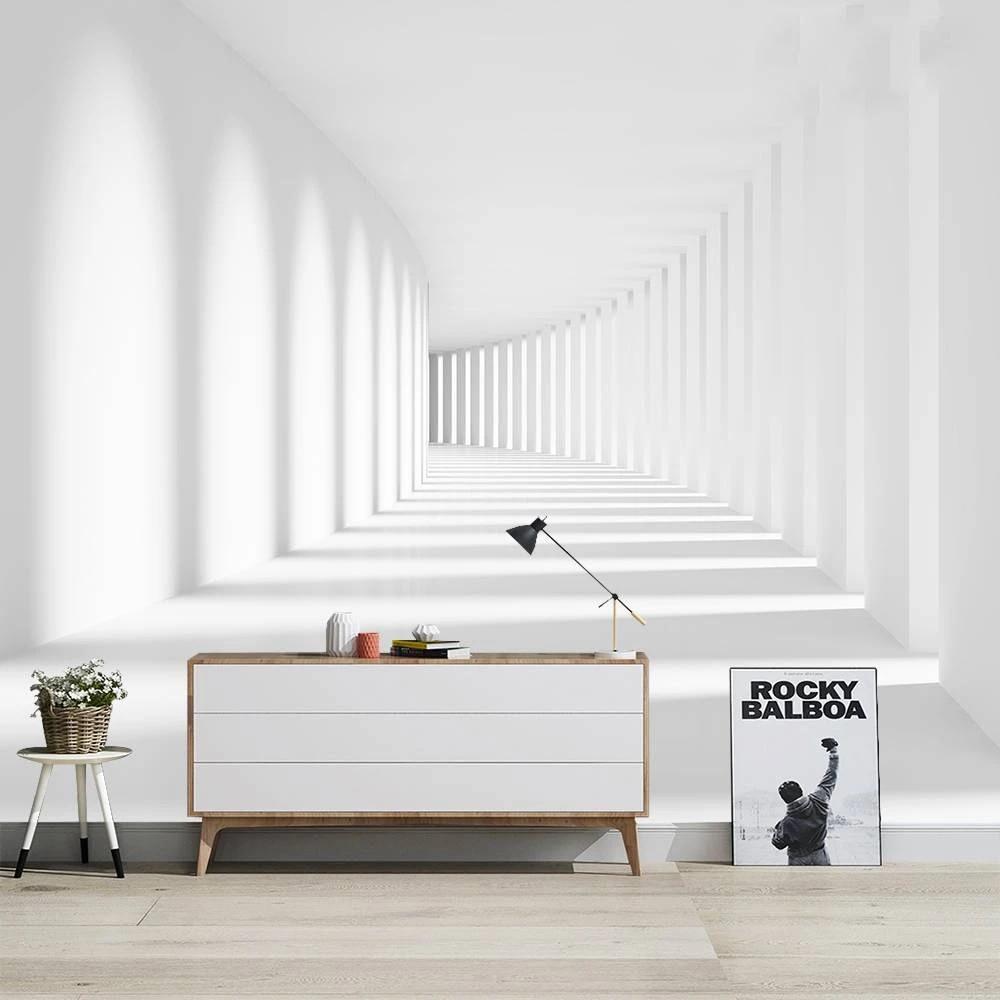1000x1000 3D Wallpaper Modern Minimalist White Corridor Extension Wallpaper Interior Design For Living Room Bedroom Decor