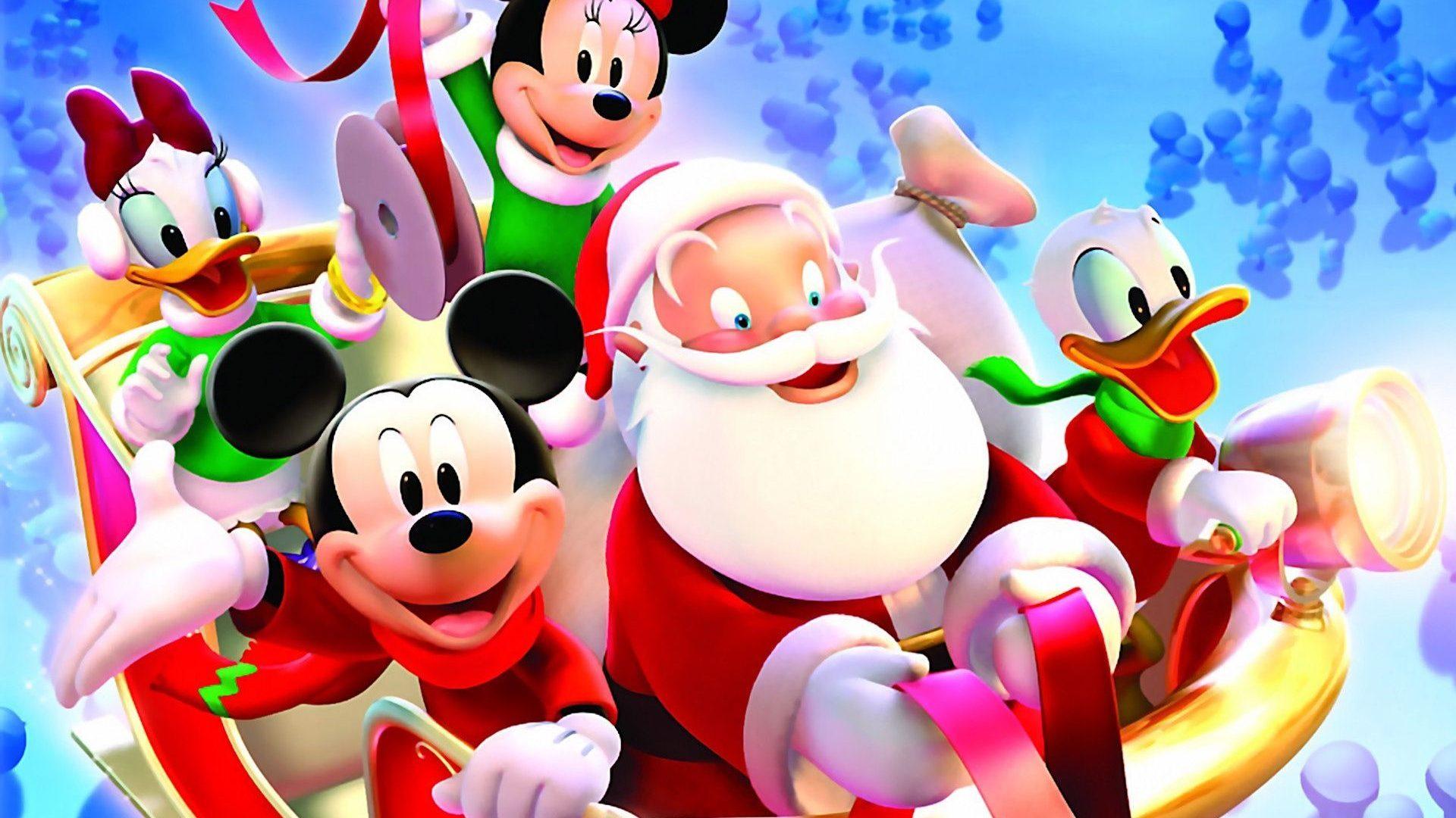 1920x1080 Disney Christmas Wallpaper HD Mickey Mouse With Santa Claus :