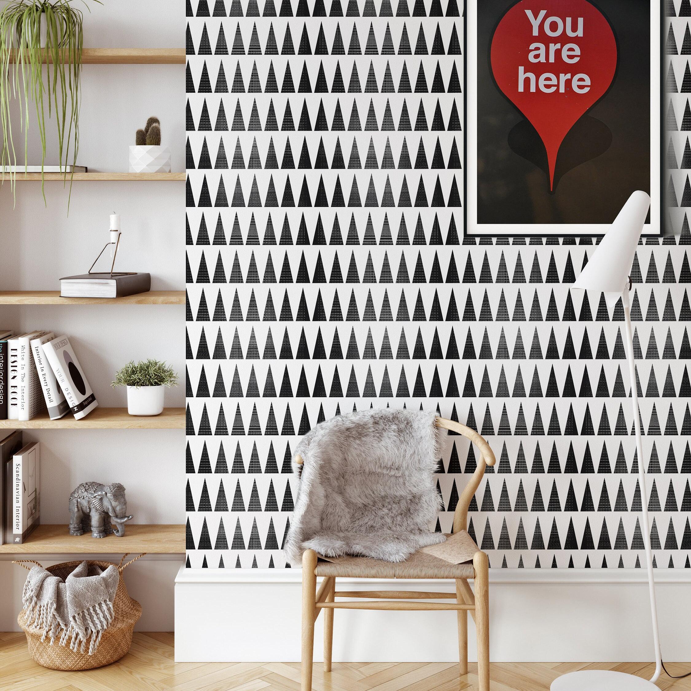 2250x2250 Modern Boho Scandinavian Geometric Wallpaper in Black and White, Entry Minimalist Abstract Wall Decor