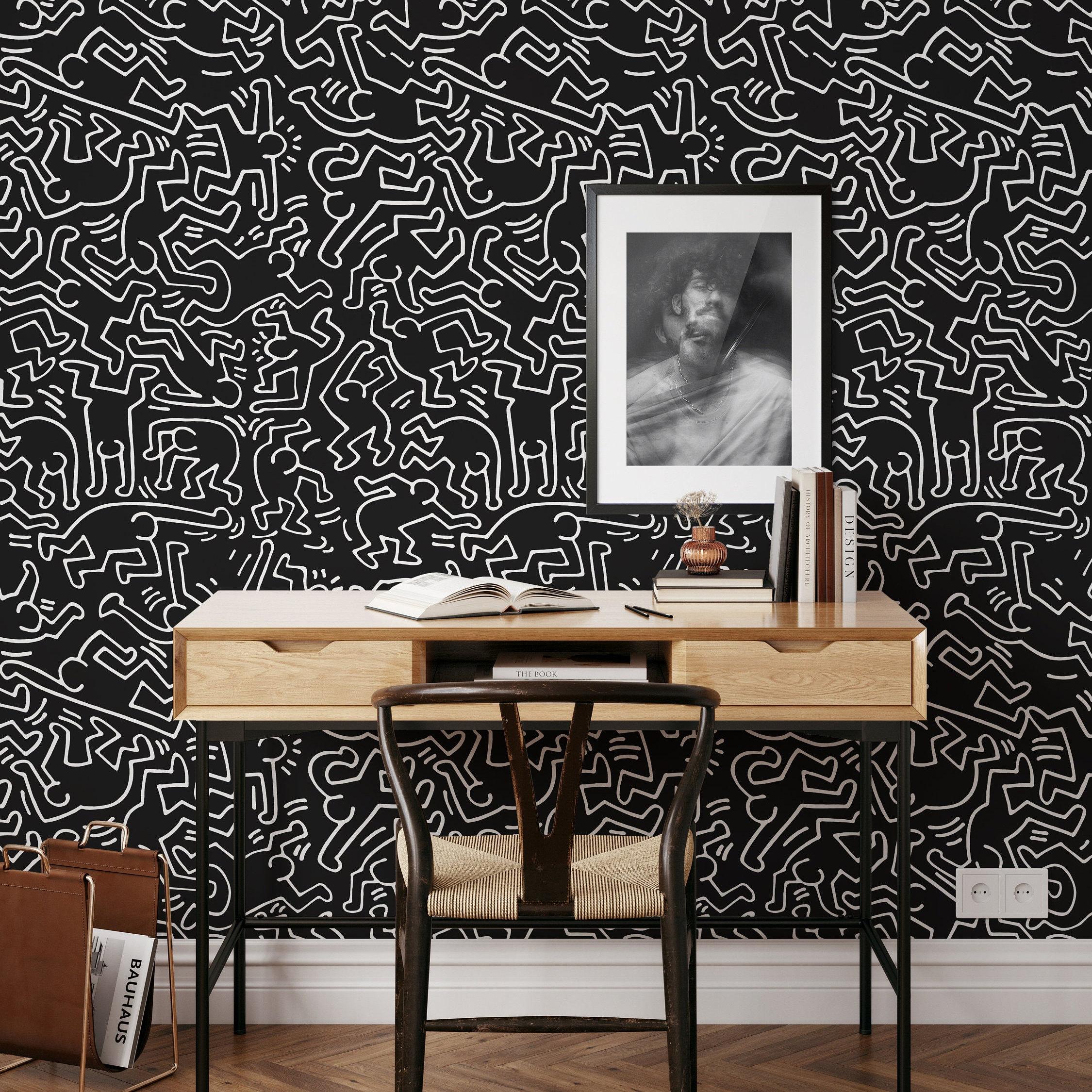 2250x2250 Black and White Pop Art Artistic Wallpaper, Modern Wall Covering for Minimalist Decor