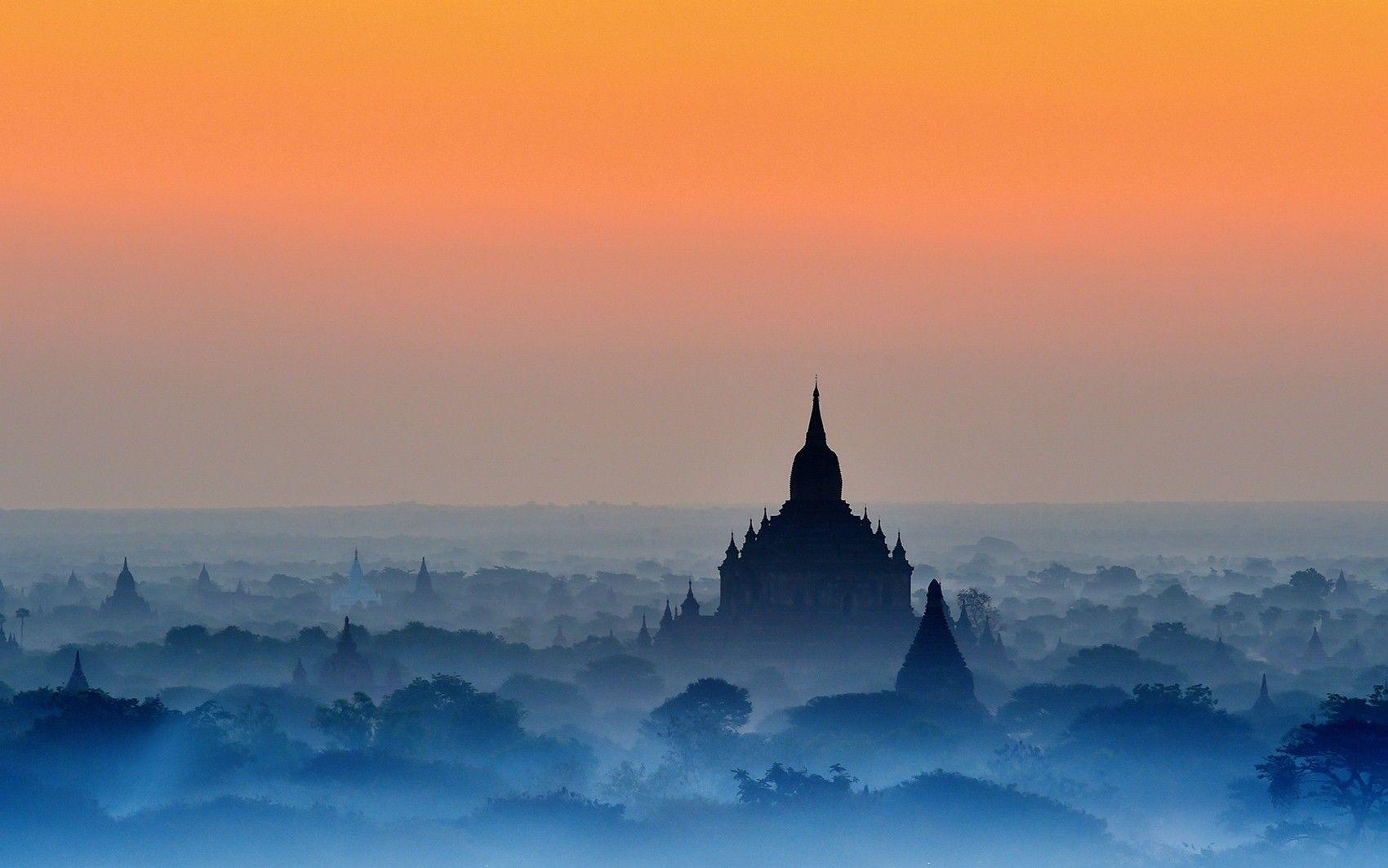 1700x1063 nature, #mist, #temple, #sky, #blue, #Bagan, #Myanmar, #amber