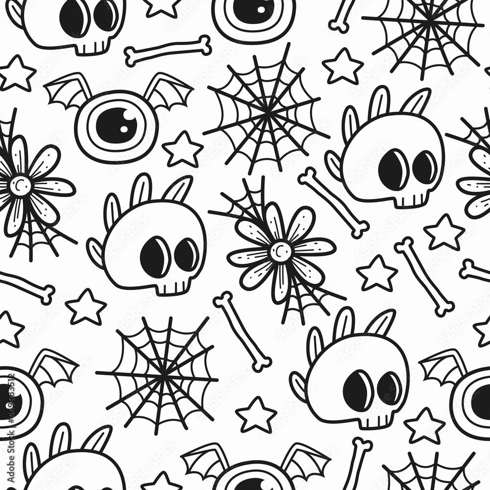 1000x1000 cartoon skull doodle seamless pattern design for clothing, wallpaper, background, posters, books, banners and more Stock Vector