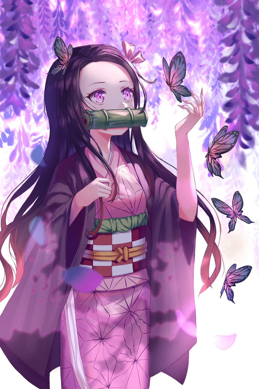 1000x1500 anime, portrait display, Kimetsu no Yaiba, vertical, 2D, anime girls, digital art, butterflies, Kamado Nezuko, artwork Gallery HD Wallpaper