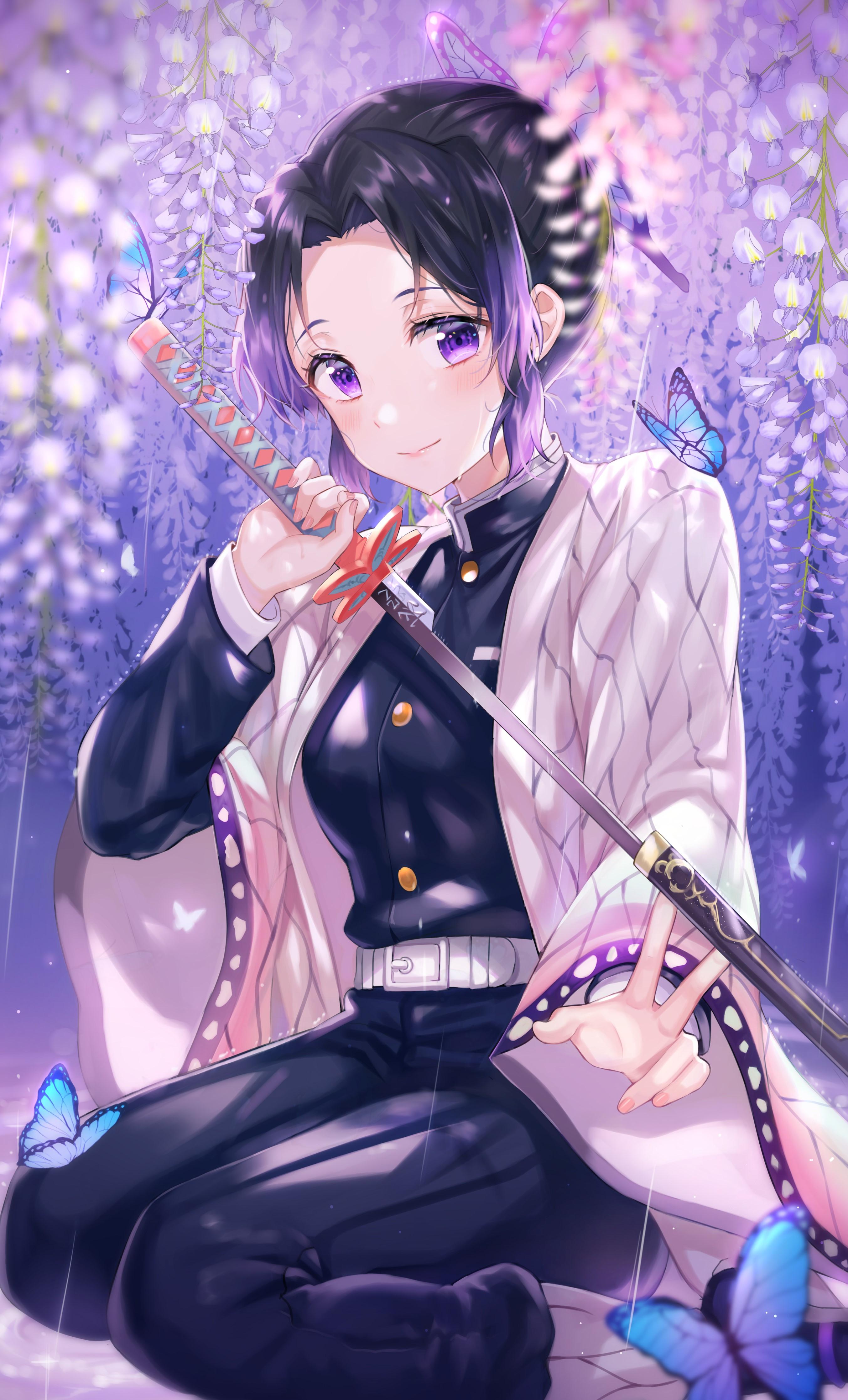 2707x4466 Kochou Shinobu, 2D, digital art, portrait display, artwork, Kimetsu no Yaiba, anime girls, vertical, anime Gallery HD Wallpaper