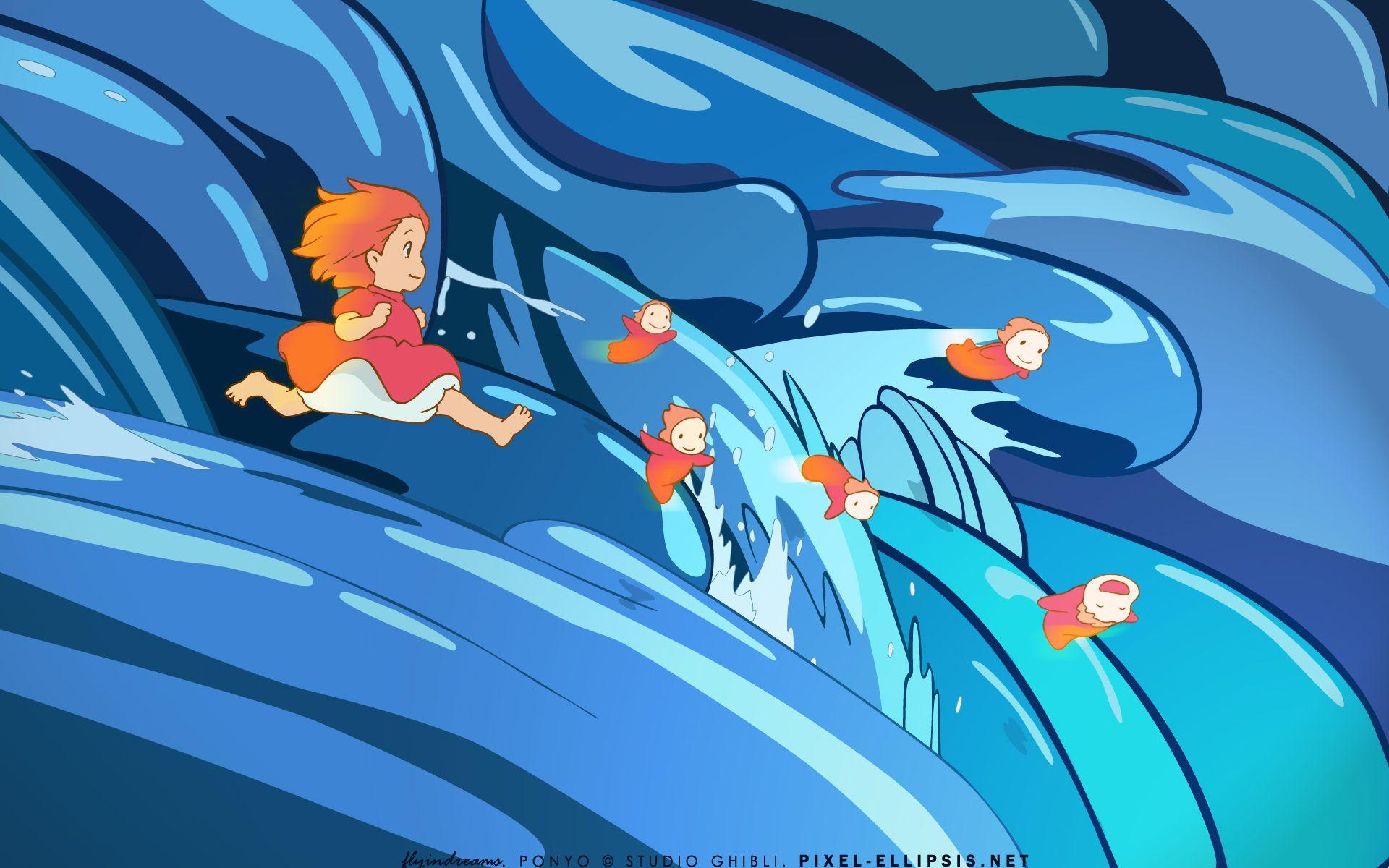 1920x1200 Gake no Ue no Ponyo Wallpaper: Ponyo on the Waves. Anime, Ghibli artwork, Ponyo