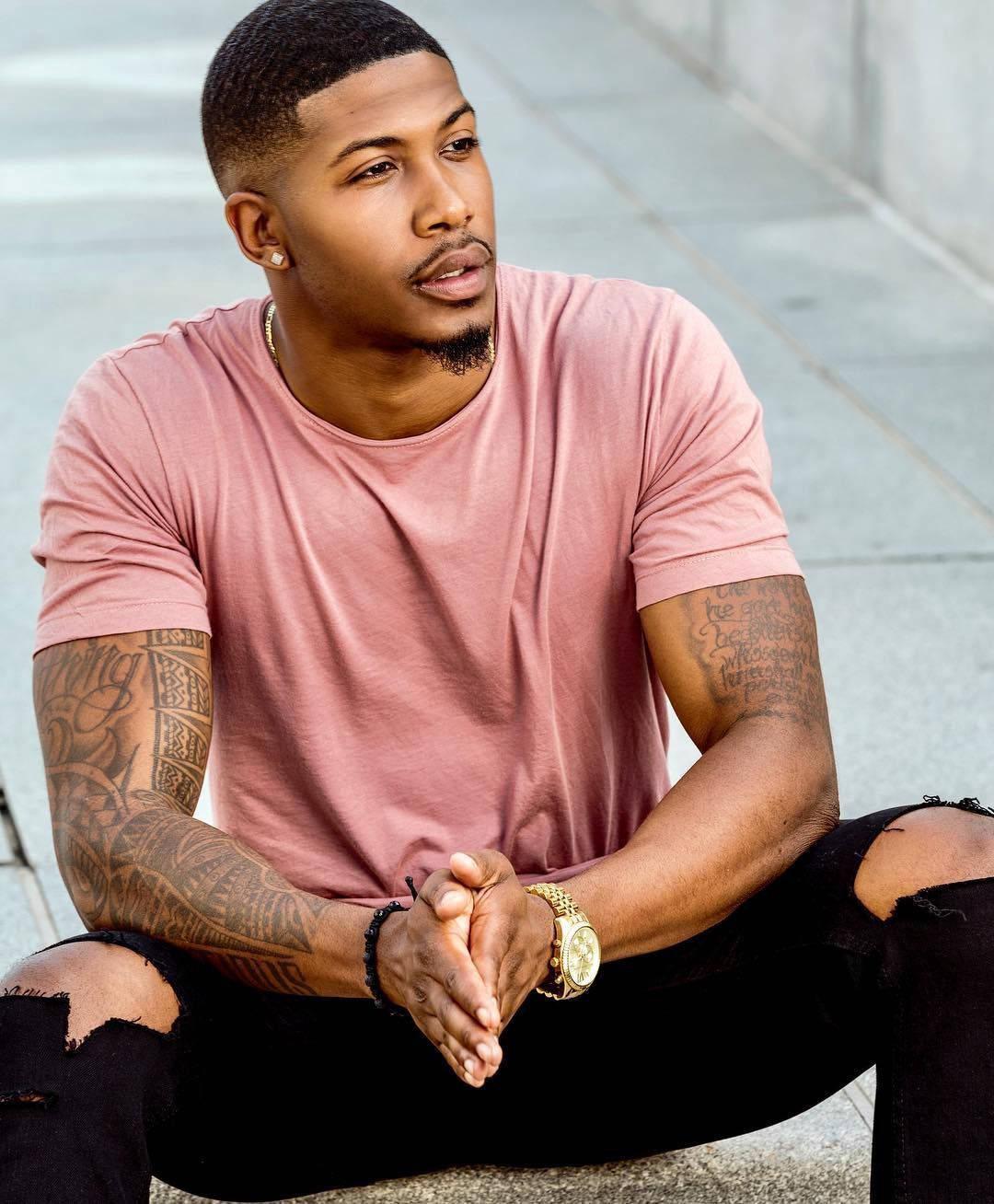1080x1308 Download Handsome Black Man Salmon Shirt Wallpaper