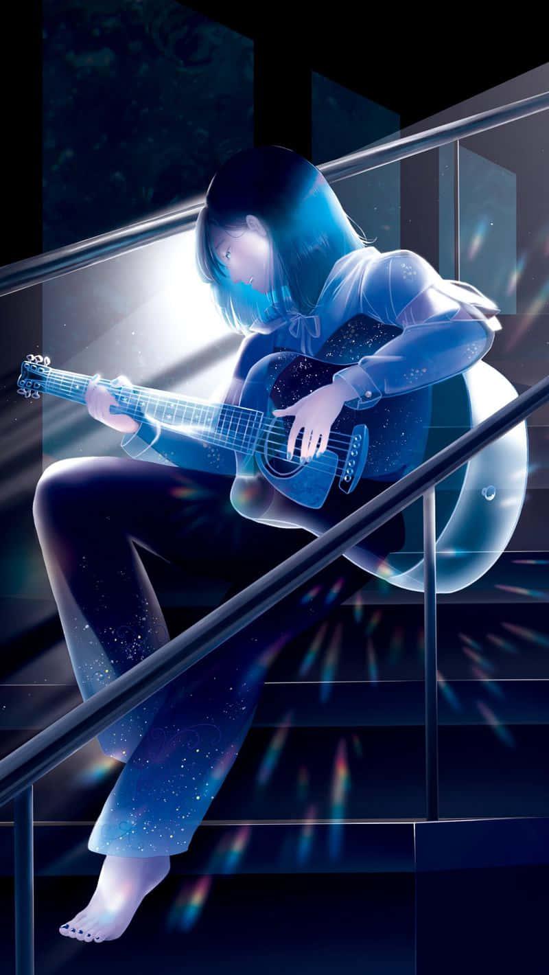 800x1420 Download Neon Vibes with Anime&Music Fusion Wallpaper
