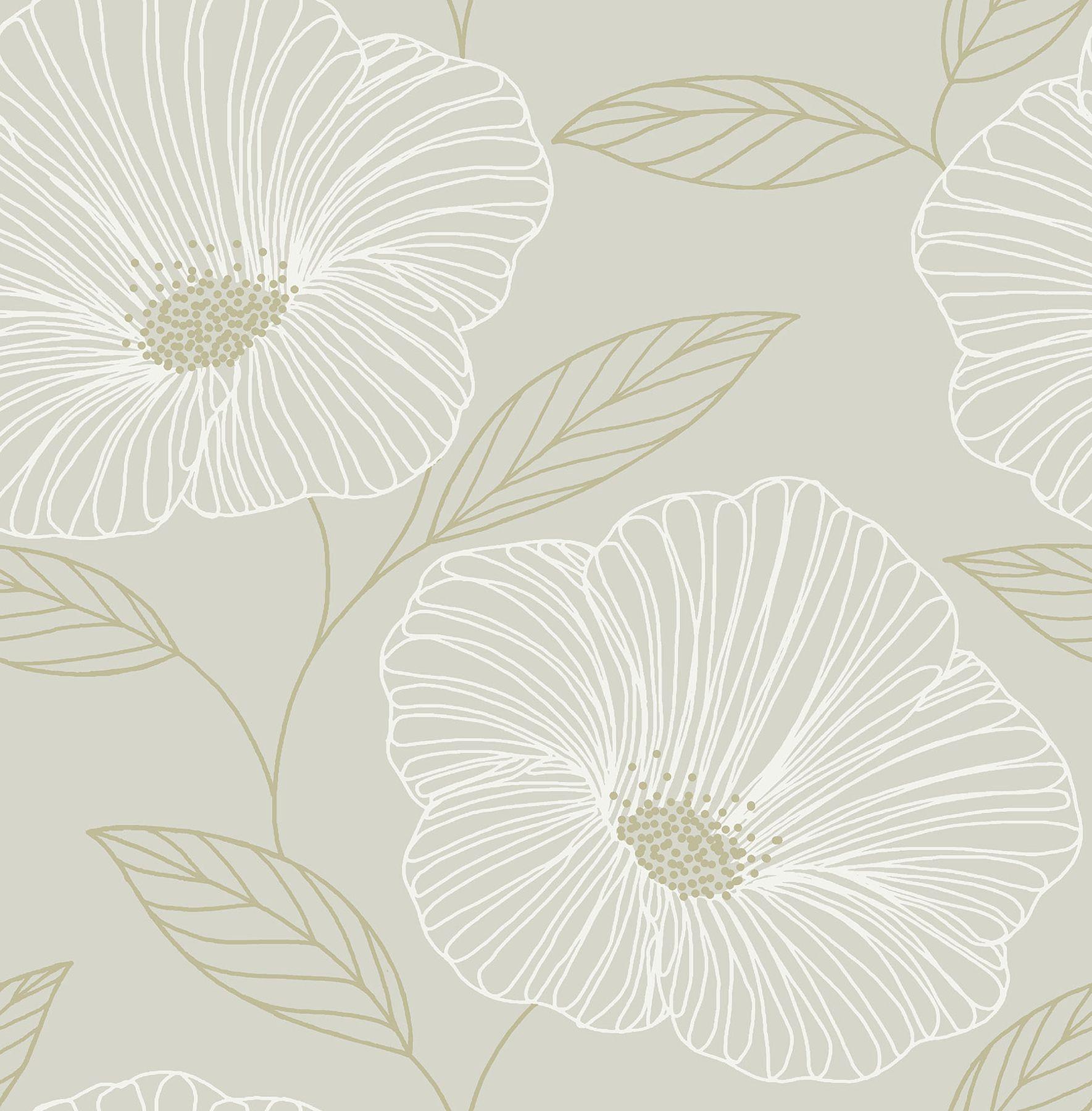 1769x1800 NUS3579 Floweret Peel & Stick Wallpaper with Shimmering Elegant Flowers in Dove Metallic Colors Modern Style Peel and Stick Adhesive Vinyl Savvy Decorator