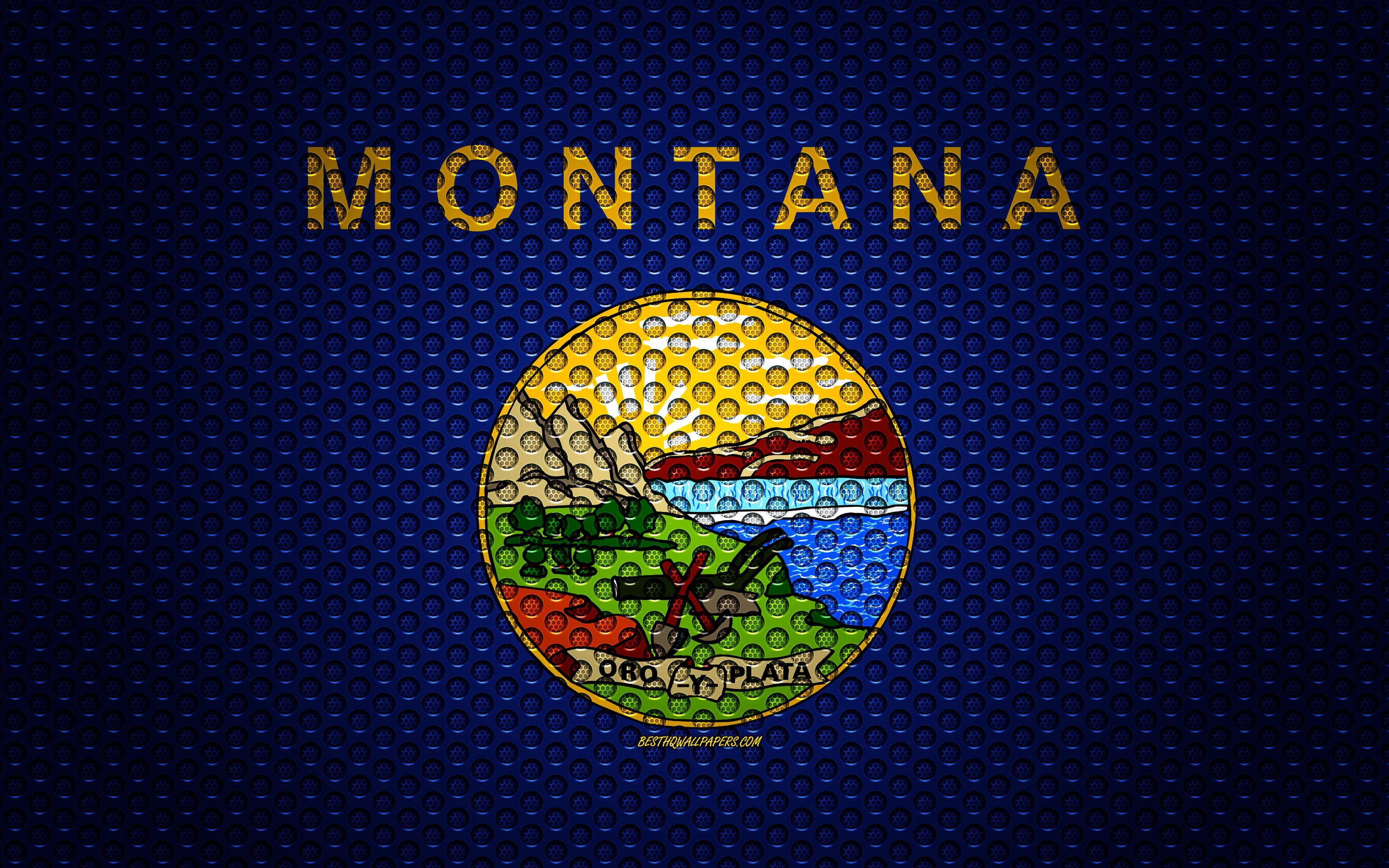 3840x2400 Download wallpaper Flag of Montana, 4k, American state, creative art, metal mesh texture, Montana flag, national symbol, Montana, USA, flags of American states for desktop with resolution 3840x2400. High Quality HD picture