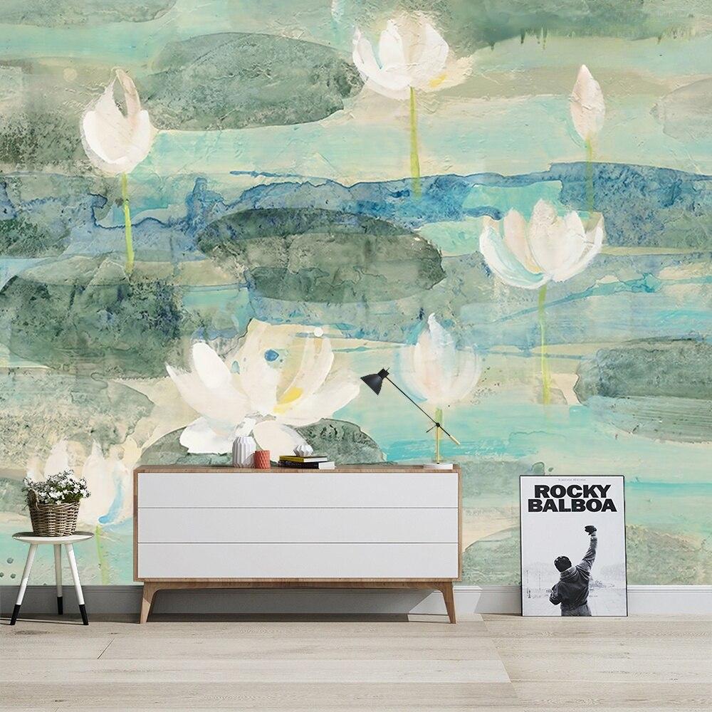 1000x1000 Custom Wallpaper Mural Abstract Oil Painting Lotus Leaf