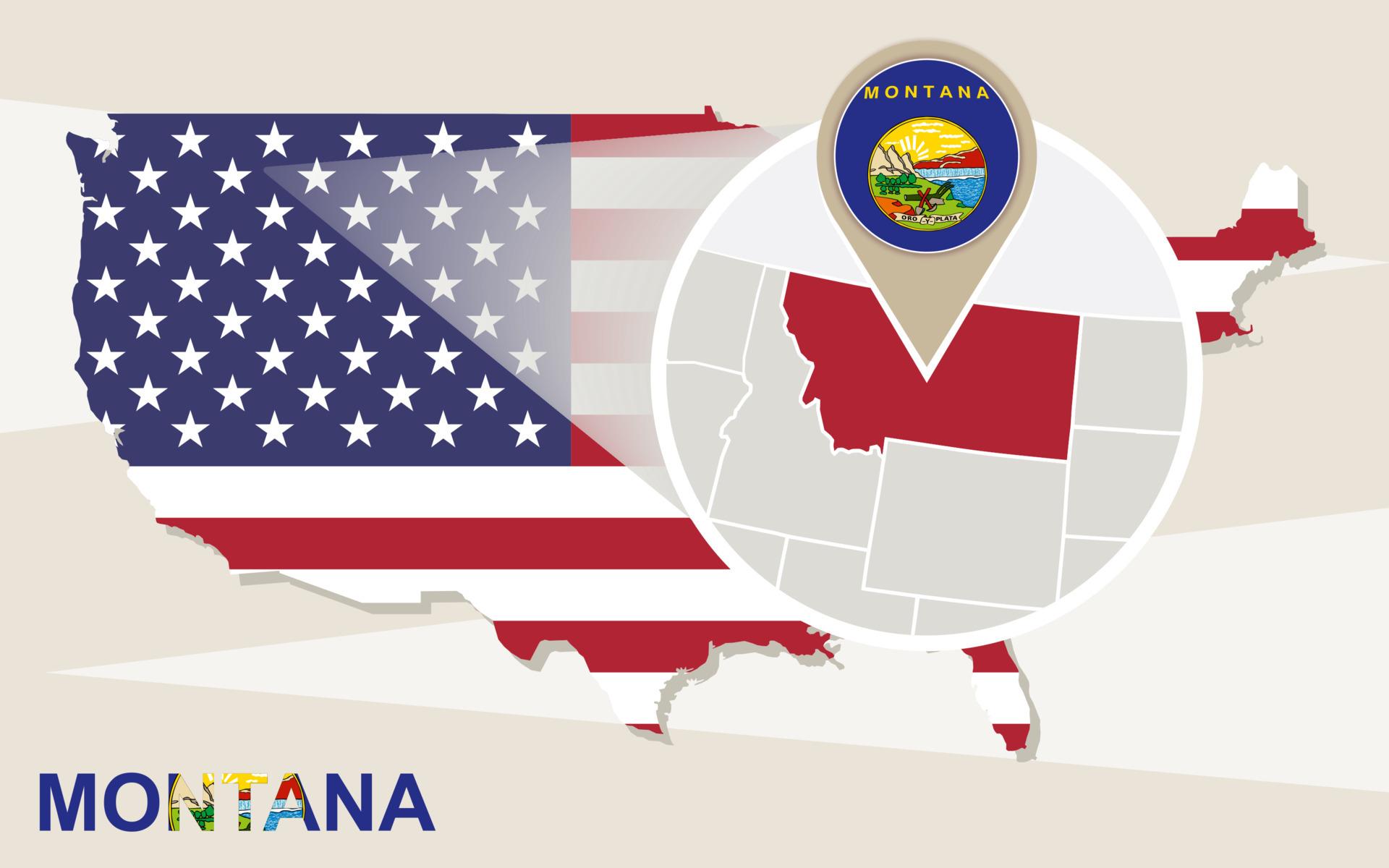 1920x1200 USA map with magnified Montana State. Montana flag and map