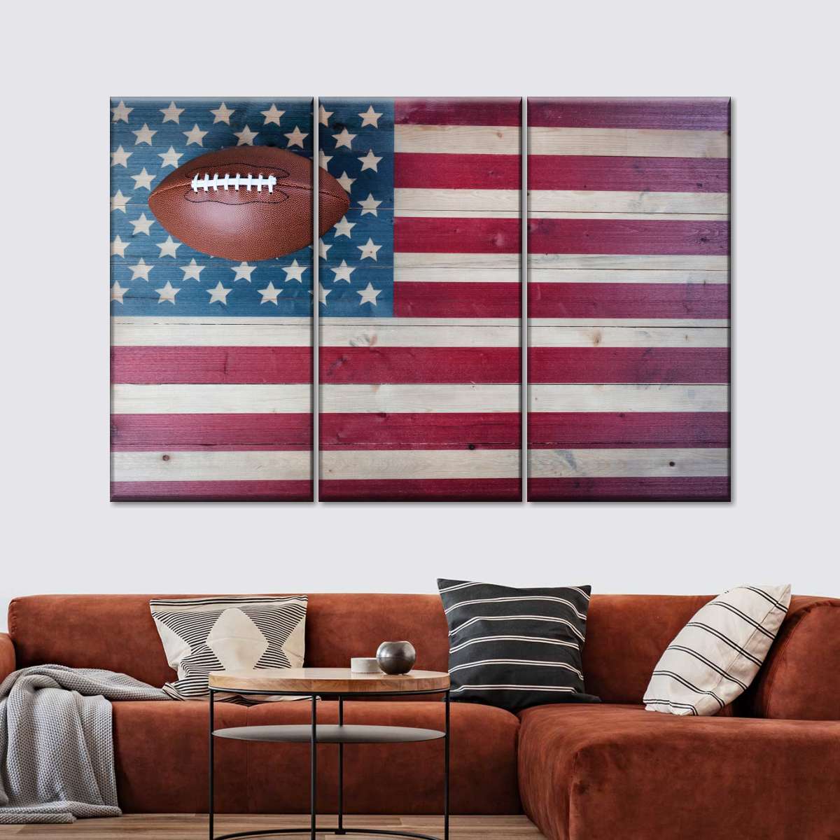 1200x1200 American Flag And Football Wall Art