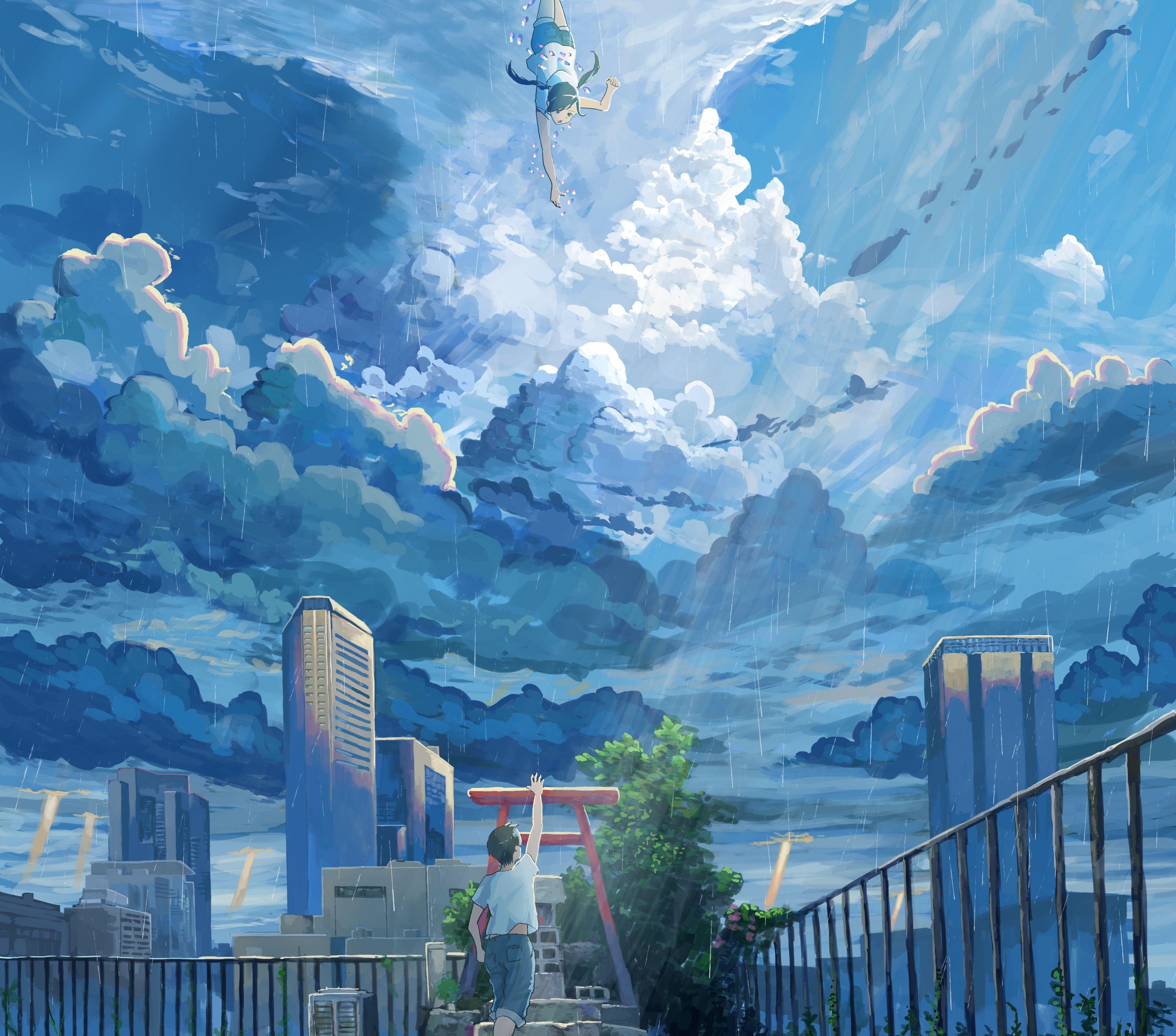 3840x3384 HD wallpaper: Anime, Weathering With You, Hina Amano, Hodaka Morishima. 風景, カトレア ポケモン, アニメの風景