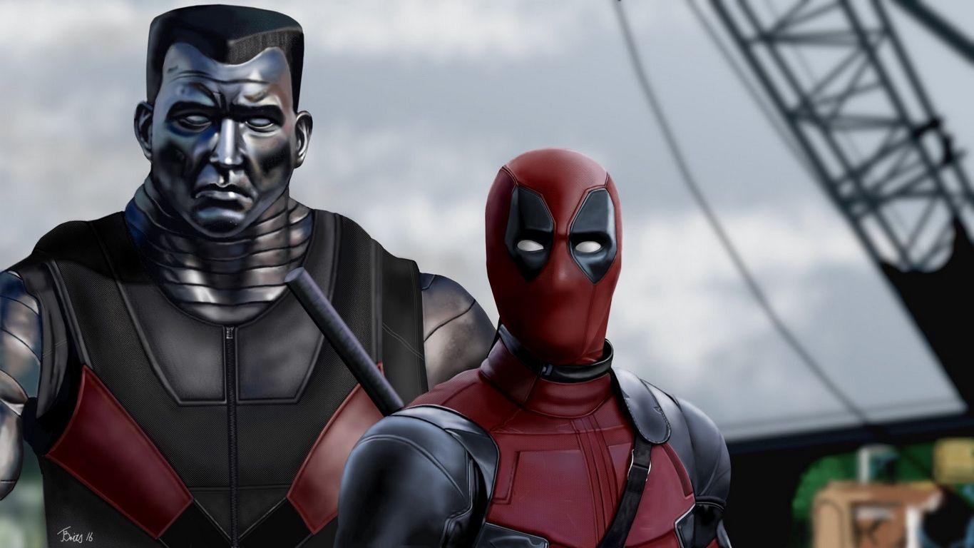 1366x768 Download wallpaper 1366x768 deadpool, colossus, art, superheroes