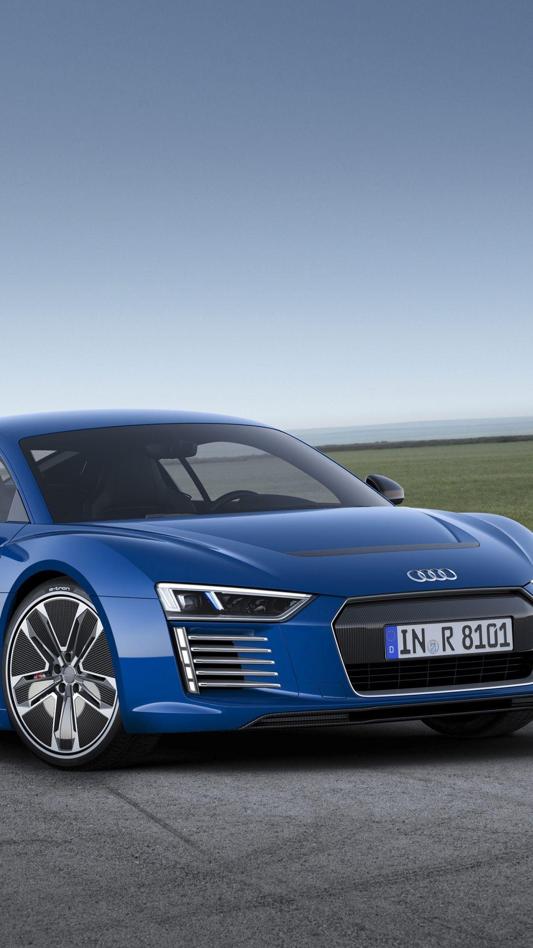 1080x1920 HD Background Audi R8 E Tron Blue Front And Side View Sportscar
