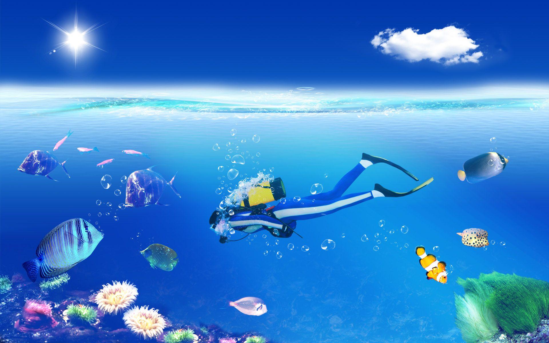 1920x1200 cartoon ocean wallpaperľadať Googlom. Diving, Underwater, Scuba