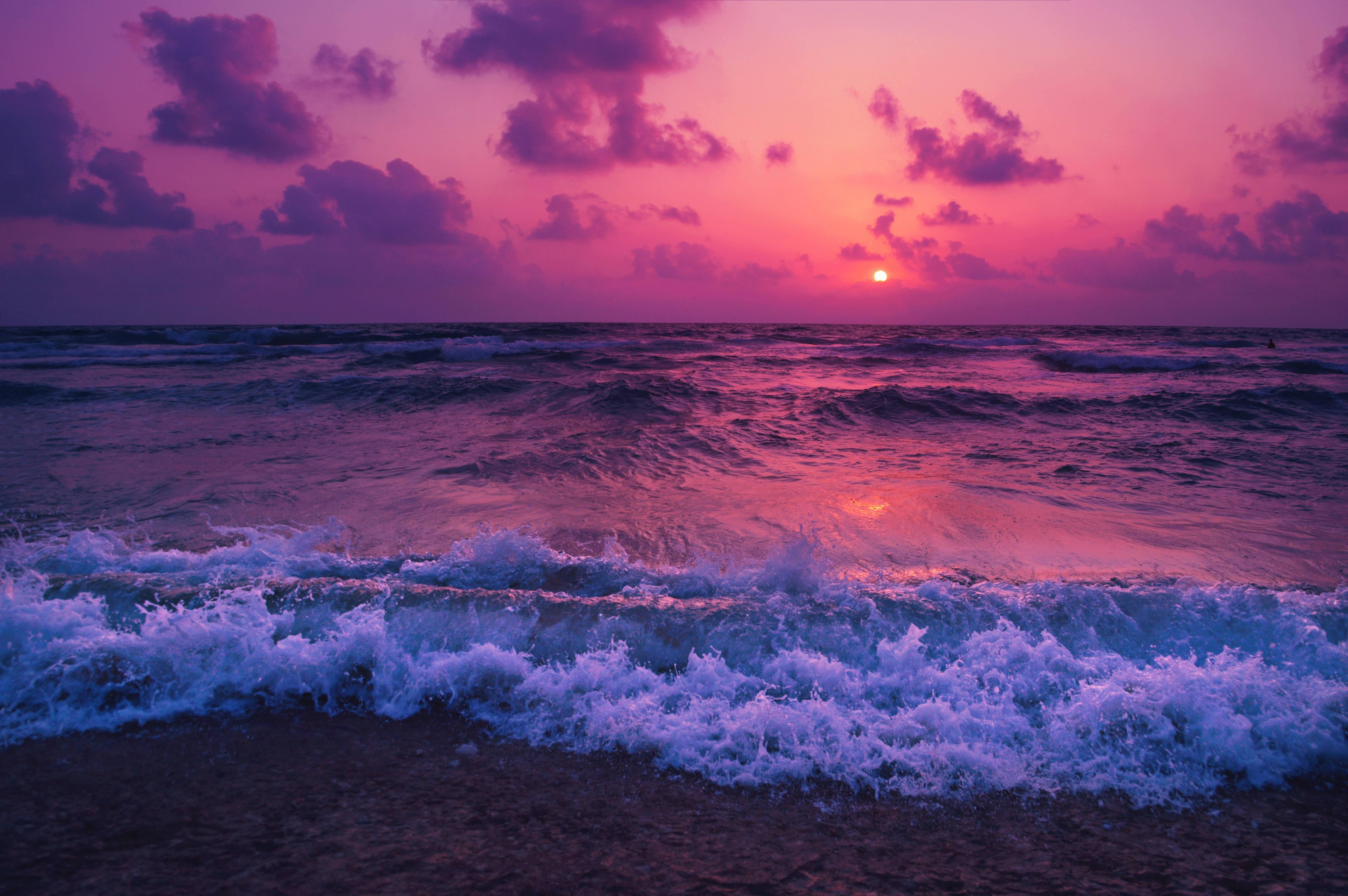 5758x3829 Download Aesthetic 1920x1080 HD Beach Desktop Purple Sunset Foam Wallpaper