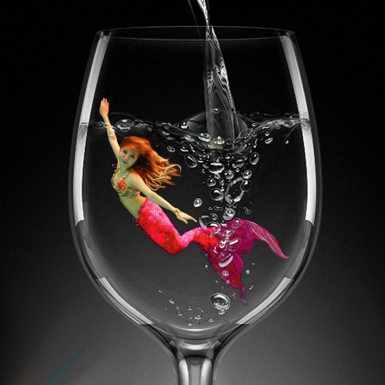 1262x1262 Red Mermaid in a glass of water