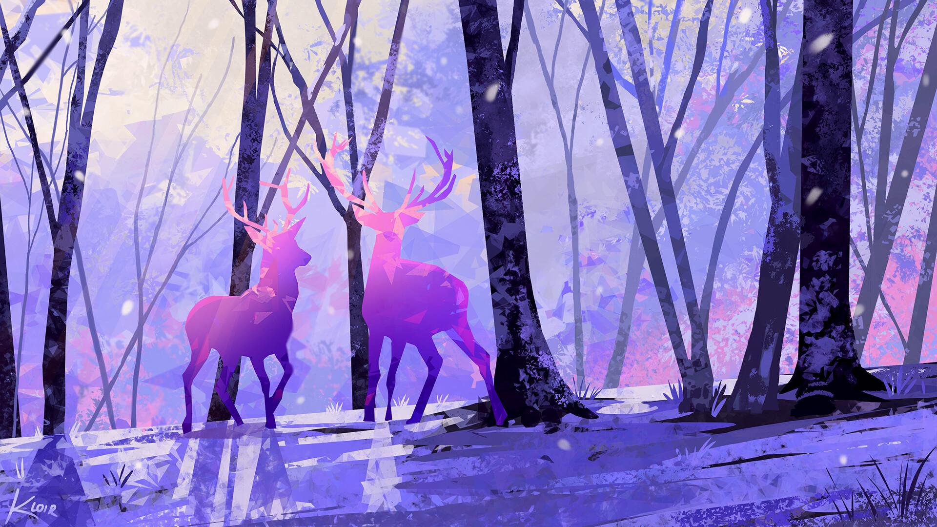 1920x1080 Fantasy Deer HD, Artistic, Forest, Winter Gallery HD Wallpaper