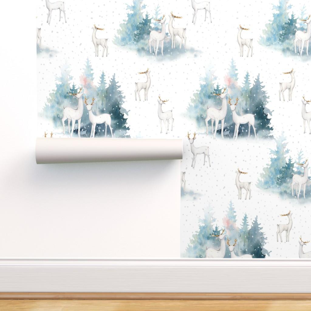 1024x1024 Peel & Stick Wallpaper Swatch Watercolor Animals Forest Holidays Animal Deer Woodland Christmas Holiday Kids Custom Removable Wallpaper
