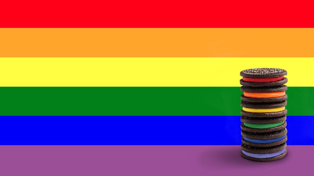 1200x675 OREO Cookie Pansexual pride flag consists of three horizontal stripes: one pink, one yellow, and one light blue