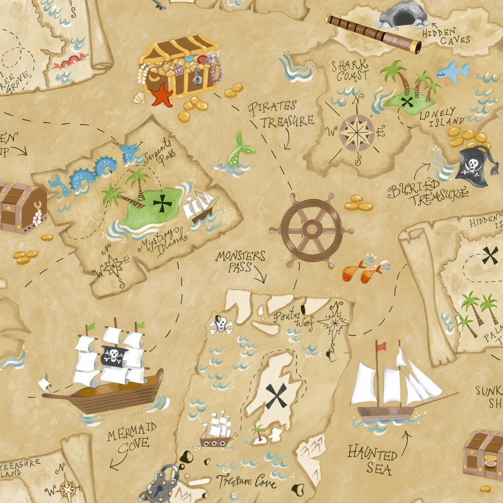 1000x1000 YS9294 PEEK A BOO PIRATE MAP WALLPAPER