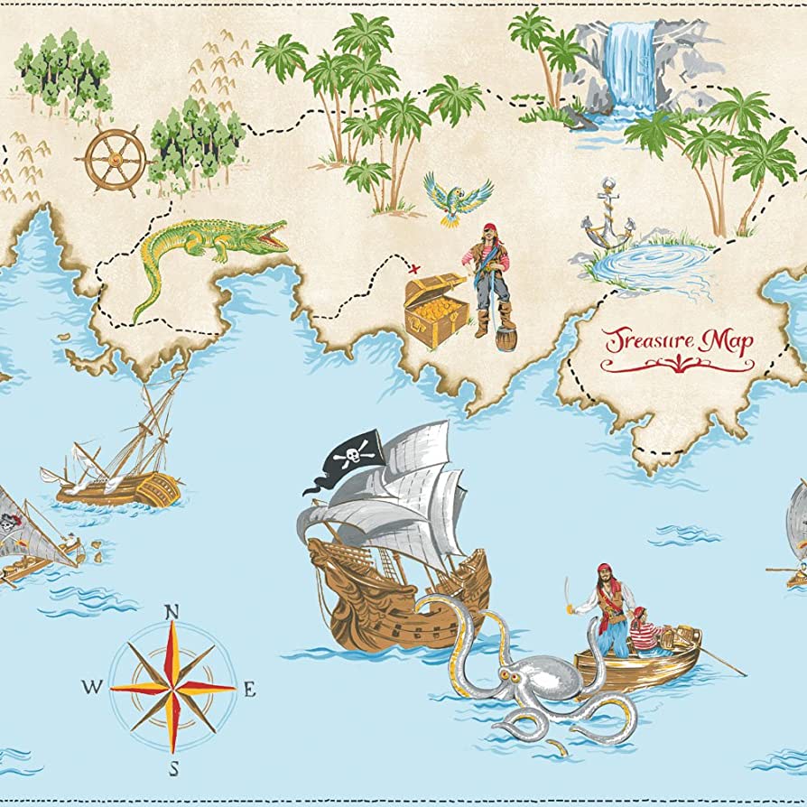 894x894 Arthouse, Pirate Map Wallpaper Border Frieze, Pirates Ahoy Collection : Tools & Home Improvement