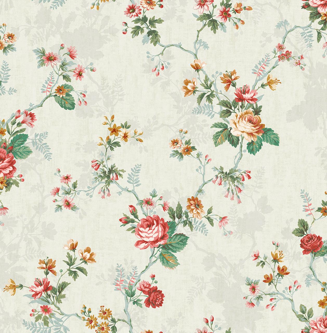 1258x1280 Ascending Rose Wallpaper in Coral Rose FL90301 from Wallquest Savvy Decorator